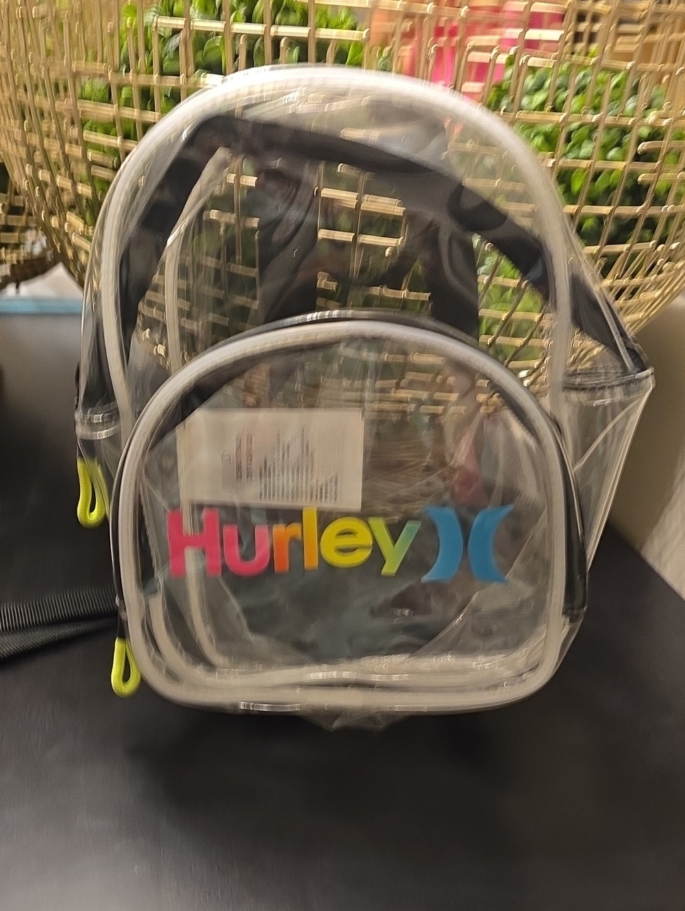 Hurley Clear Mini Backpack with Pink, Yellow, Blue Logo